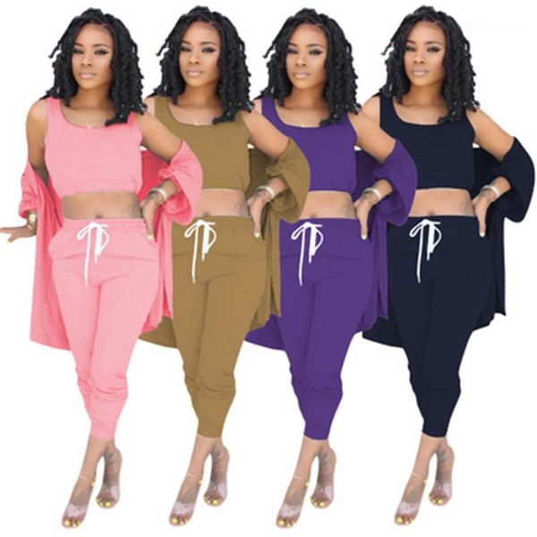 

new loose sports tracksuits women casual three-piece suit fashion long sleeve coats vest trousers sets designer female, Gray