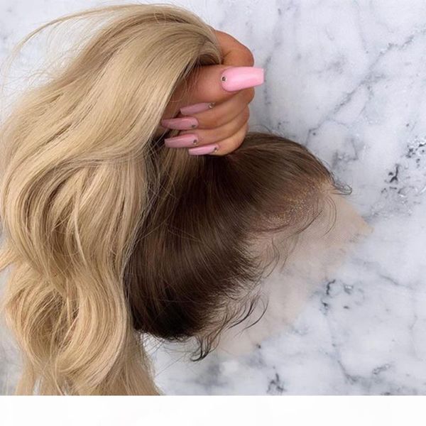 

transparent lace ombre blonde wavy brazilian human hair wigs silk base blonde 180density lace front wigs for women, Black;brown