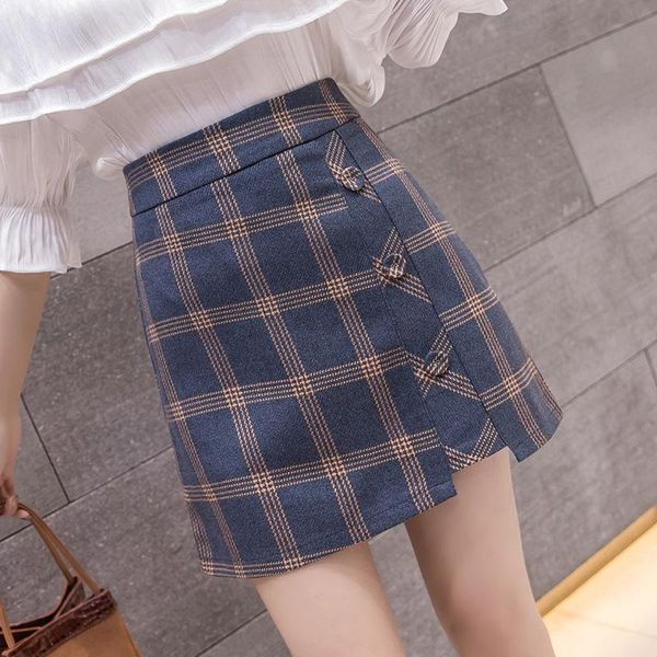 

skirts 2021 plaid button skirt women's irregular a- line dress woman mujer faldas saias mulher, Black
