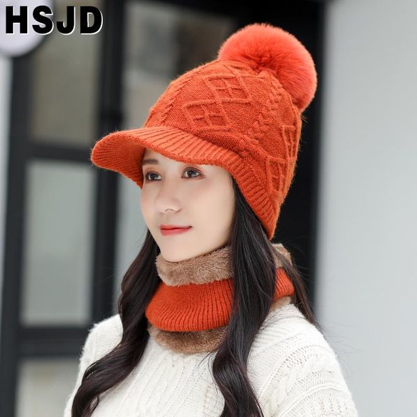 

beanie/skull caps female winter visor beanies hats scarf 2 pieces set ski knitted for women warm skullies hat 2021, Blue;gray