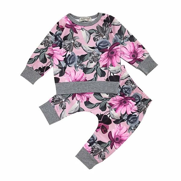 

telotuny children's clothing sweater children newborn baby girls clothes coat t-shirt floral pants leggings outfits set, Blue;gray