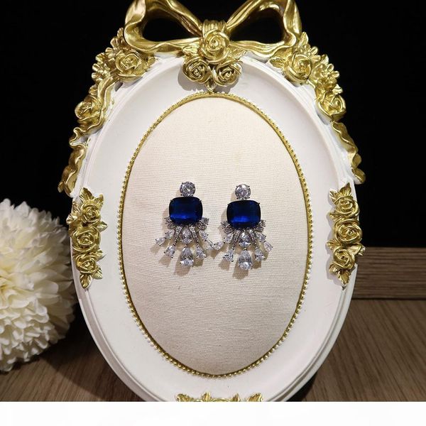 

fashion trend high blue diamond earrings prom party superior quality celebrity earrings silver needle anti, Golden