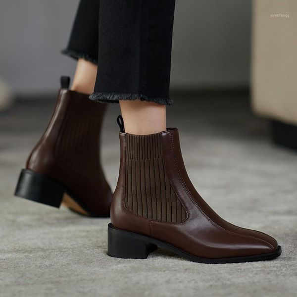 

winter borwn shoes genuine leather motorcycle boots women 2020 autumn new cowhide middle chunky heel ankle boots big size 34-431, Black