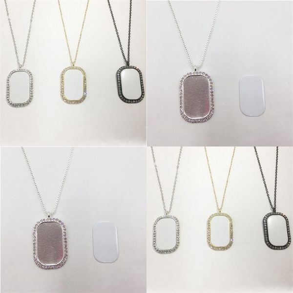 

square sublimation blank pendants fillet shape rhinestone metal chains charm women men fashion necklace party festival gift 8 5bc n2, Black