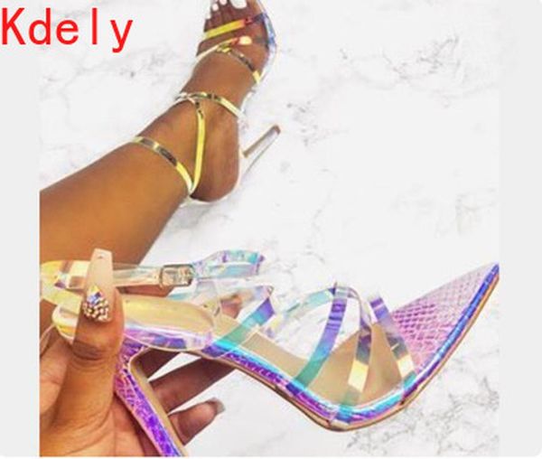 

sandals women 12cm pumps celebrity wearing simple style pvc clear transparent strappy buckle high heels party wedding shoes, Black