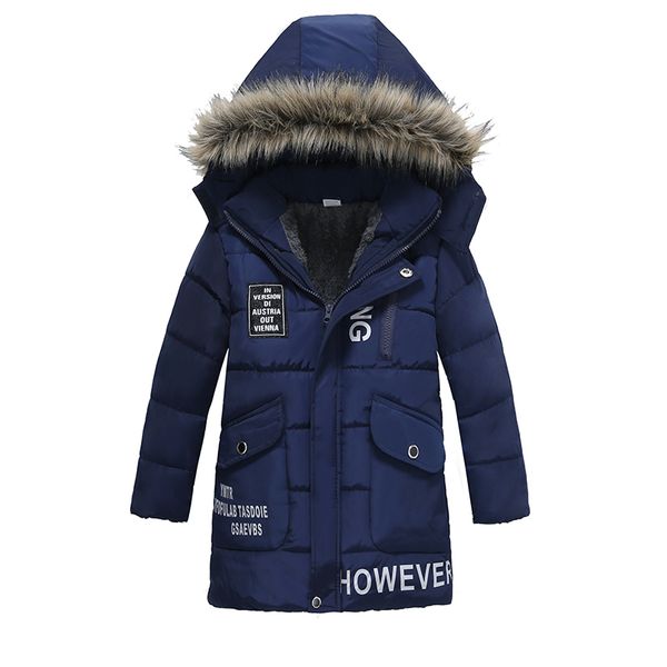 

boys jacket warm thickening winter fur collar parka boys coat children outerwear windproof baby boys letter jackets for 3-6 yrs 201126, Blue;gray