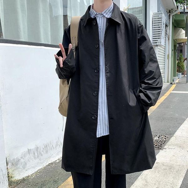 

men's trench coats turn-down collar windbreaker men spring autumn casual anorak youthful vitality loose coat bg50th, Tan;black