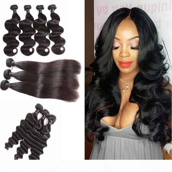 

unprocessed brazilian straight body deep water wave loose deep hair weft human hair peruvian indian malaysian hair extensions 50g pcs, Black