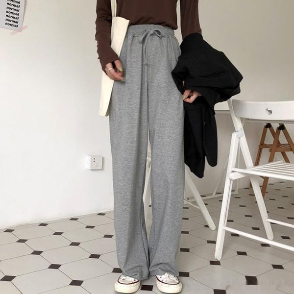 

oseok leg grey casual wide loose sports straight waisted thin casual sports sense wide leg spring and autumn women's high show pants mo, Blue