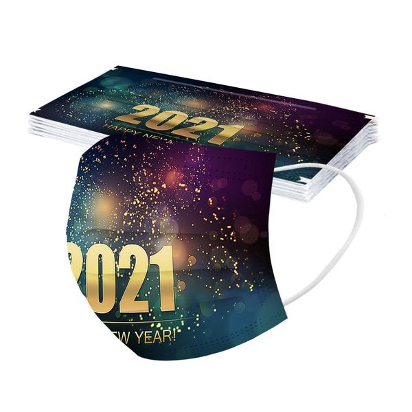 

factoryblmu3 happy new layered year face disposable masks print dustproof breathable protective party decoration mouth c