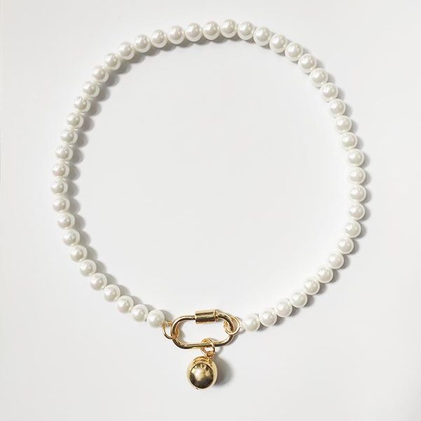 

handmade white imitation pearl short necklace openable spiral buckle pendant creative design jewelry punk trend choker wholesale, Golden;silver