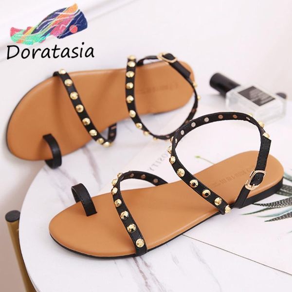 

doratasia new arrival women flat shoes rivet decoration low heel summer sandals women rome style sandals1, Black