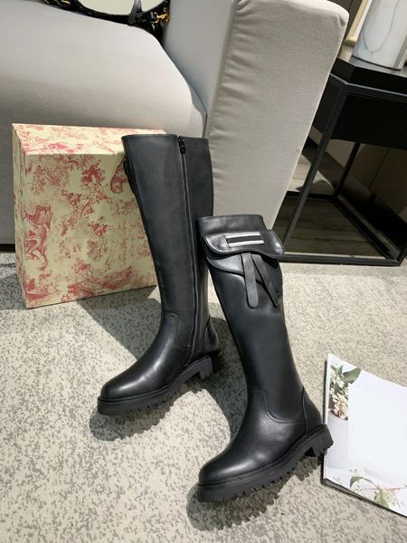 

classic style 2020 genuine leather fashion trend martin boots high knee pads flat rain boots, Black