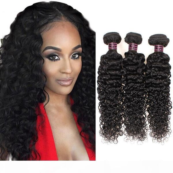 

unprocessed brazilian kinky straight body loose deep water wave curly hair extensions human hair peruvian indian malaysian hair weave, Black
