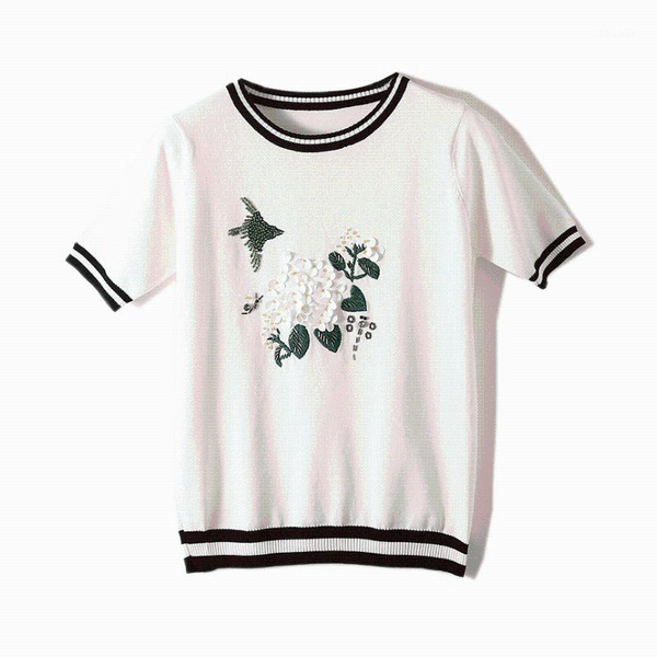 

fashion big sequines sweater women pullover o neck summer short sleeve sweaters knitting 1, White;black
