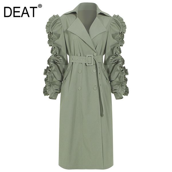 

deat turn-down collar ruffles patchwork full sleeves shoulder high waist double breasted waist belt female windbreaker wo03106l 201110, Tan;black