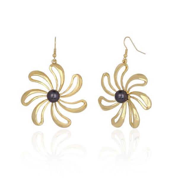 

earrings of vintage trendy enamel large dangle black pearl drop earrings jewelry hawaiian flower earring for women gifts, Silver