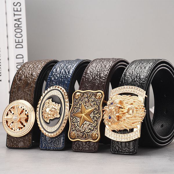 

men's smooth buckle business casual crocodile leather leather trouser belt, Black;brown