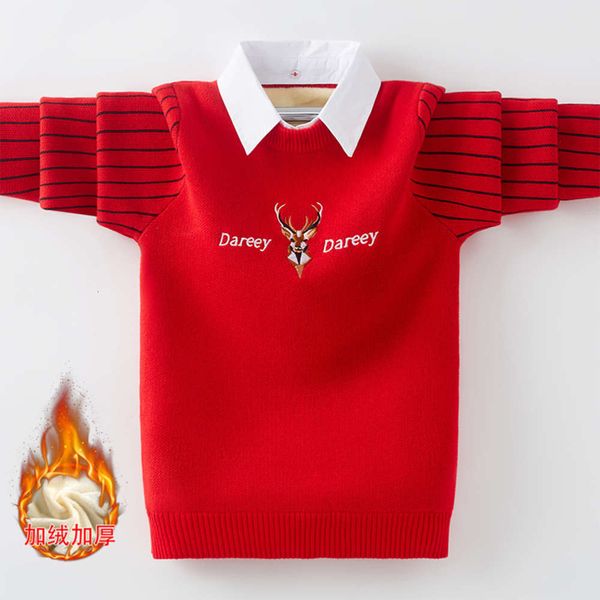 

children's boys' new sweater autumn 2020 winter plush and thickened fake two piece pullover bfe265lw, Blue