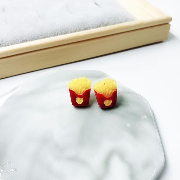 

stud sncsdk creative french fries burger ear hook eat goods earrings funny cute childlike resin clip women's earring jewelry, Golden;silver
