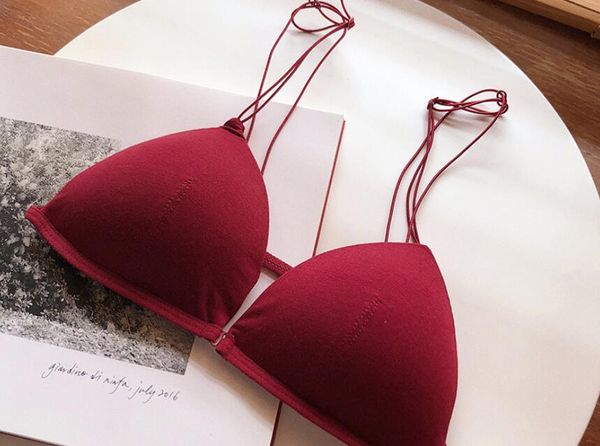 

назад белье передней пряжки бюстгальтер набор треугольник чашки молодой леди студента бюстгальтер не стальное кольцо, Red;black