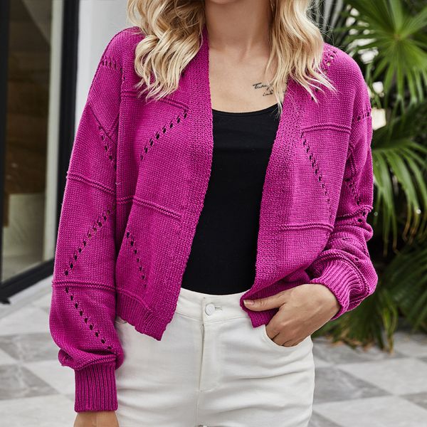 

Solid color V-neck knitted cardigan Loose long-sleeved sweater coat