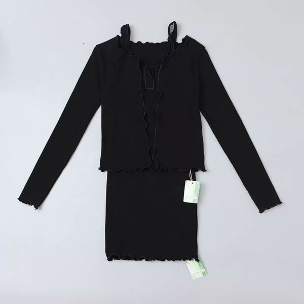 

korean ins fashion temperament versatile v-neck slim suspender suspender skirt sling sling skirt strap dress + long sleeve cardigan with fun, Gray