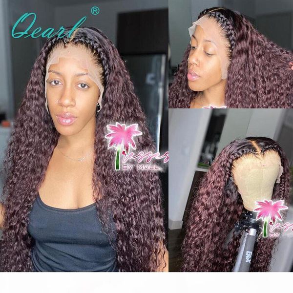 

ombre human hair lace front wig 13x4 13x6 curly wigs for women preplucked with baby hairs brazilian remy hair 150% 180% qearl, Black;brown