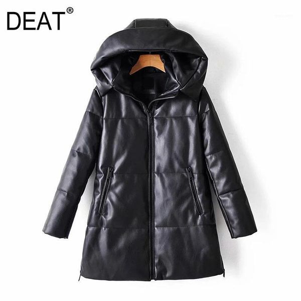 

deat] loose fit leather brief warm woolen coat parkas new hooded long sleeve women fashion tide autumn winter 2020 13u0811, Black