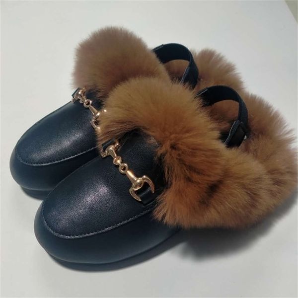

kids slippers winter boys girls fashion leather black slipper home outdoor comfortable size 21-35 new arrival for children y201028, Black;grey
