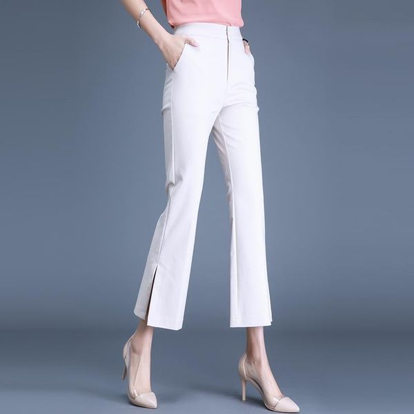 

spring autumn split pants women black/white flare pants plus size high waist trousers ladies slim ankle-length trousers -4xl