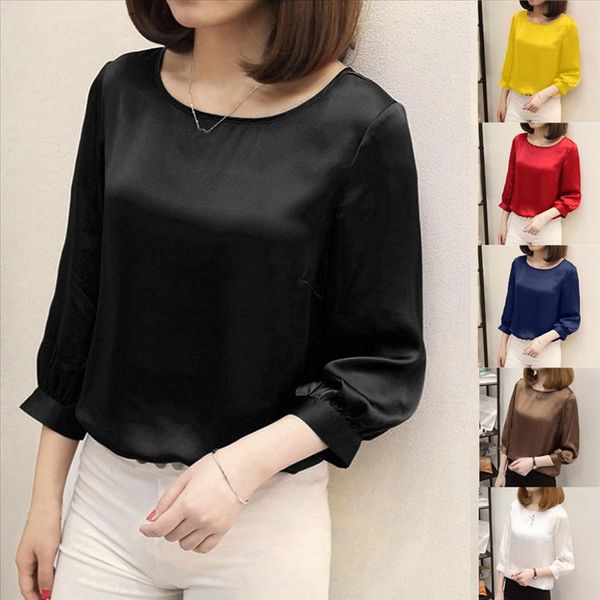 

20 blouse women vintage clothes women brief office work wear o neck shirts three quarter sleeve casual, White
