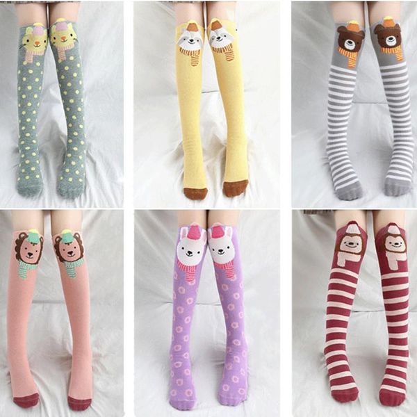 

kids knee high socks girls boys cartoon cotton sports school white black socks skate children baby long tube leg warm, Pink;yellow