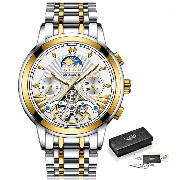 

lige new men's mens watches automatic mechanical luxury watch men sport wristwatch mens reloj hombre tourbillon1, Slivery;brown