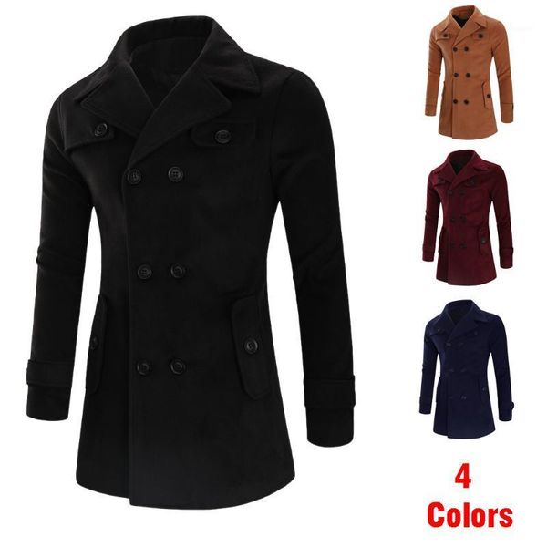 

2020 autumn and winter new style mid-length woolen coat korean-style trend slim fit coat youth men's trench1, Black