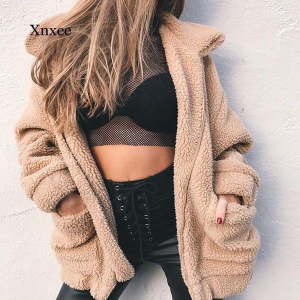 

women lamb wool faux fur coat autumn winter warm soft zipper jacket overcoat casual outerwear1, Black