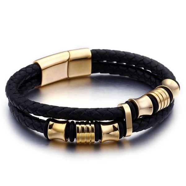 

мода панк новый двойной плетеный кожаный alloy мужская пряжка браслет, Black