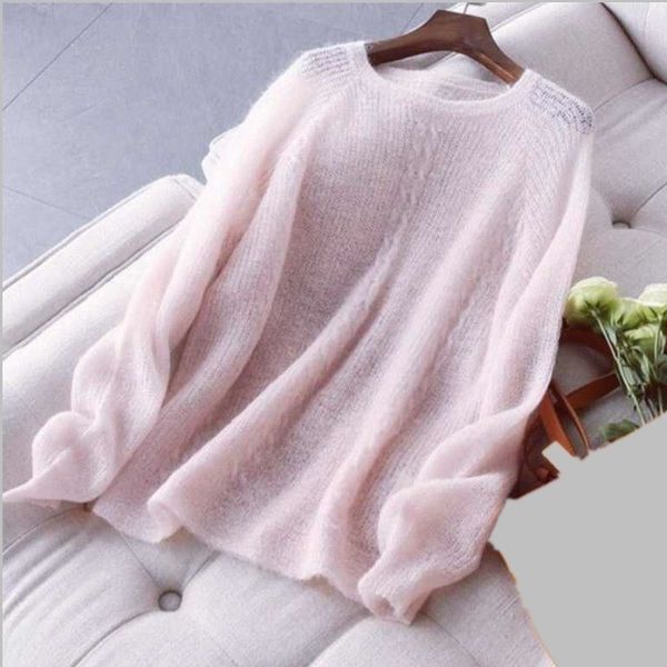

long-sleeved round neck thin sweater women loose solid color hollow simple bottoming pullover sweater female spring summer y200910, White;black