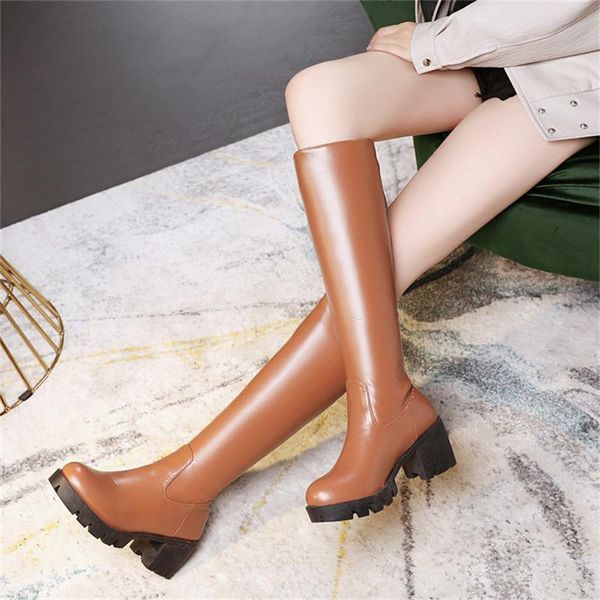 

34-43 women knee high boots heel 6 cm mid calf boots women big size plush, Black