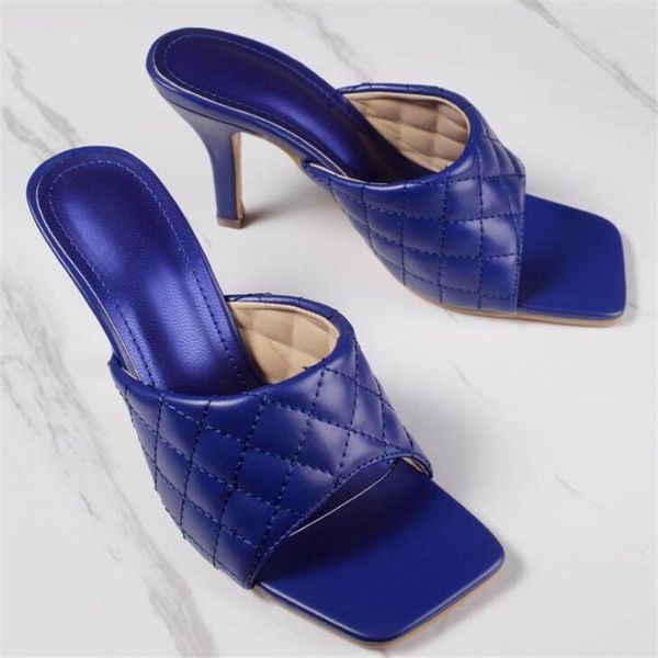 

sandals summer luxury design women high heels mules stiletto square toe outdoor beach slides plus size 421, Black