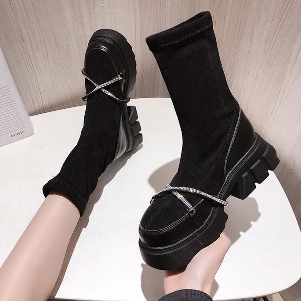 

women boots shoes for women 2020 goth platform boots female shoes fashion winter mid-calf martin ladies, Black