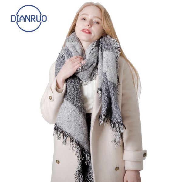 

dianruo autumn winter scalloped shawl scalloped raw selvedge scarf for women oversized shawls and wraps cashmere scarves q336 201026, Blue;gray