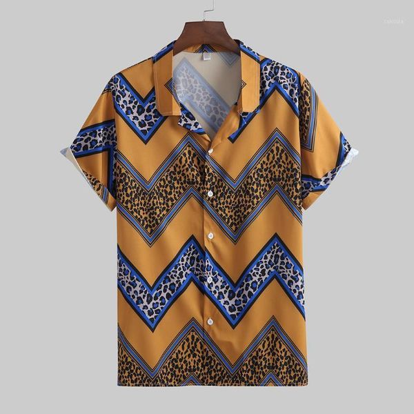 

men's summer fashion casual lapel print short sleeve shirt blouse personality 2020 new trend comfortable leisure items1, White;black