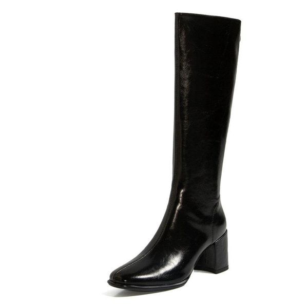 

concise side zipper knee high boots high heels wedding party shoes woman 2020 winter square toe boots for girls, Black