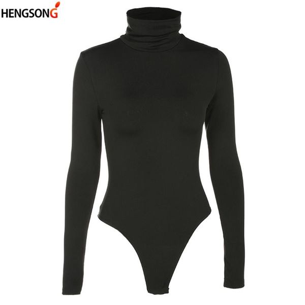 

hengsong turtleneck long sleeve bodysuit women solid color bodycon skinny warm romper elegant autumn bottoming jumpsuit, Black;white