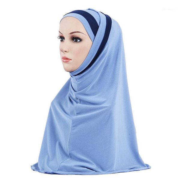 

2020 double loop instant hijab under scarf muslim women shawl turban femme satin wrap arab headdress ready to wear headscarf1, Red