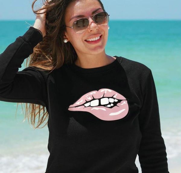 

New Women Long-sleeve Lips T-shirt Top Rxdt, White