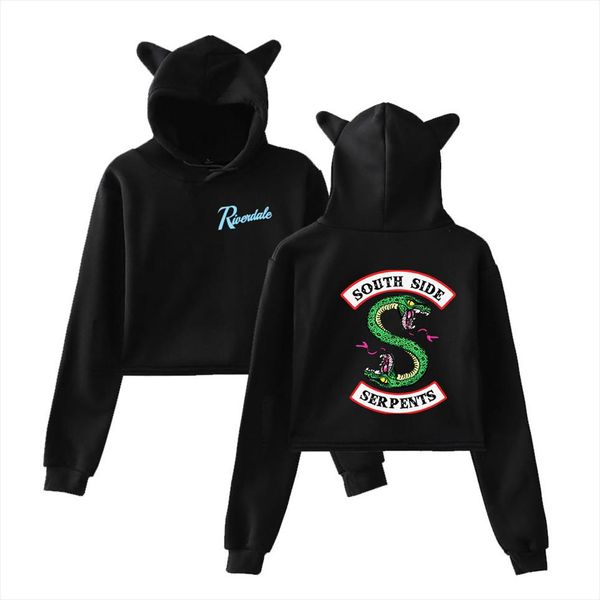 

riverdale 2d печать southside riverdale тенденция моды сало cat crop одежда top женщина толстовка толстовка sexy, Black