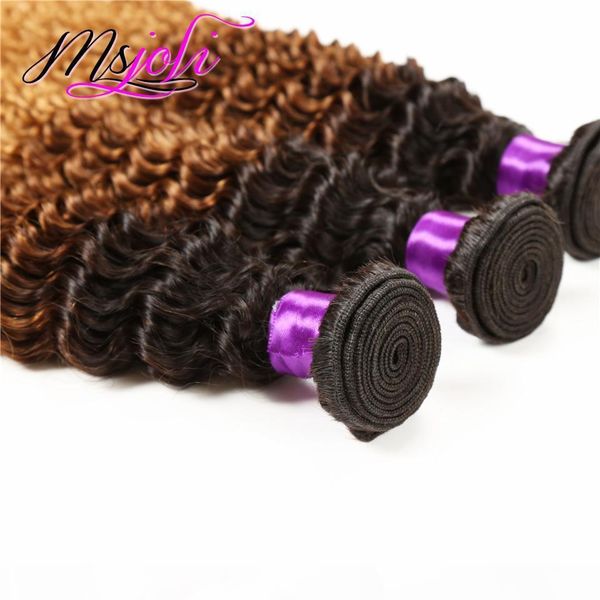 

9a peruvian virgin hair weave deep wave three tone ombre color human unprocessed hair extension weft three pcs t1b-4-30, Black