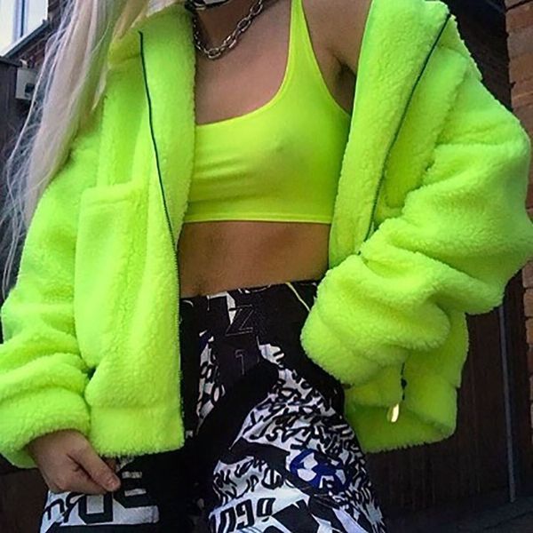 

new arrival fashion winter wear oversize women neon lamb fur coat jacket